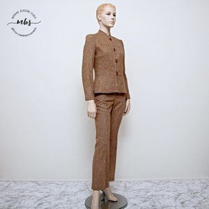 Kenneth Cole Wool Silk Blend Tweed Blazer & Mid Rise Pants Suit Set